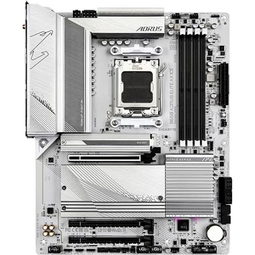 기가바이트 GIGABYTE B650 AORUS Elite AX ICE (AM5/ LGA 1718/ AMD/ B650/ ATX/ 5-Year Warranty/ DDR5/ Triple M.2/ PCIe 5.0/ USB 3.2 Gen2X2 Type-C/WiFi 6E/ 2.5GbE LAN/Snow White/EZ-Latch/Motherboard)