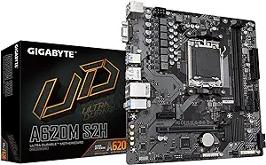 GIGABYTE A620M S2H (AM5/ LGA 1718/ AMD/ A620/ Micro ATX/ 5-Year Warranty/ DDR5/ Single M.2/ PCIe 4.0/ USB 3.2 Gen1/ Realtek 1GbE LAN/Q-Flash Plus/PCIe EZ-Latch/Motherboard)