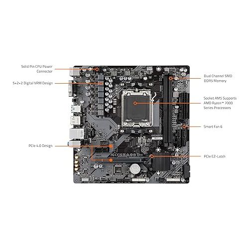 기가바이트 GIGABYTE A620M S2H (AM5/ LGA 1718/ AMD/ A620/ Micro ATX/ 5-Year Warranty/ DDR5/ Single M.2/ PCIe 4.0/ USB 3.2 Gen1/ Realtek 1GbE LAN/Q-Flash Plus/PCIe EZ-Latch/Motherboard)