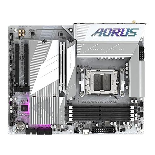 기가바이트 GIGABYTE B650E AORUS Elite X AX ICE AM5 LGA 1718 AMD B650 ATX Motherboard with 5-Year Warranty, DDR5, 3X M.2, PCIe 5.0, USB 3.2 Gen2X2 Type-C, WiFi 6E, 2.5GbE LAN, Q-Flash Plus, EZ-Latch Plus