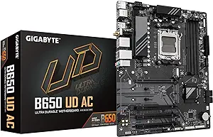 GIGABYTE B650 UD AC (rev. 1.0) AM5 LGA 1718 AMD B650 ATX Motherboard with 5-Year Warranty, DDR5, PCIe 4.0 M.2, PCIe 4.0, USB 3.2 Gen2x2 Type-C, GbE LAN