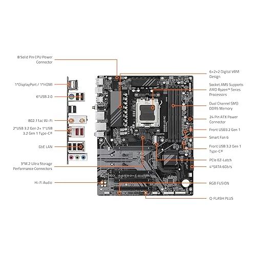 기가바이트 GIGABYTE B650 UD AC (rev. 1.0) AM5 LGA 1718 AMD B650 ATX Motherboard with 5-Year Warranty, DDR5, PCIe 4.0 M.2, PCIe 4.0, USB 3.2 Gen2x2 Type-C, GbE LAN
