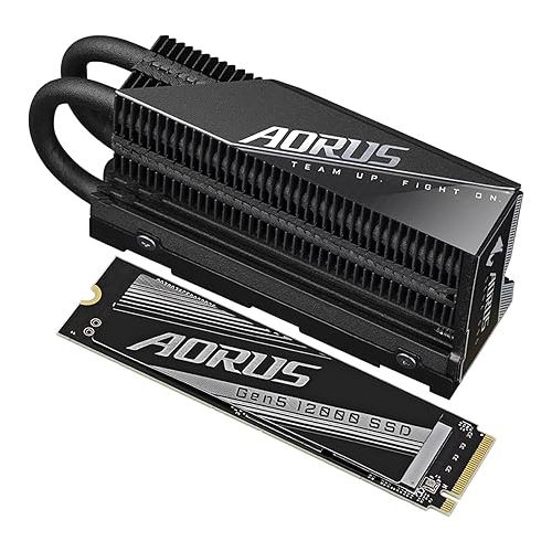 기가바이트 GIGABYTE AORUS Gen5 12000 SSD 1TB PCIe 5.0 NVMe M.2 Internal Solid State Hard Drive with Read Speed Up to 11700MB/s, Write Speed Up to 9500MB/s, AG512K1TB