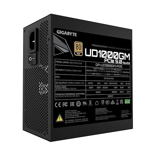 기가바이트 GIGABYTE GP-UD1000GM PG5 Rev2.0 1000W 80 Plus Gold Certified Fully Modular Power Supply