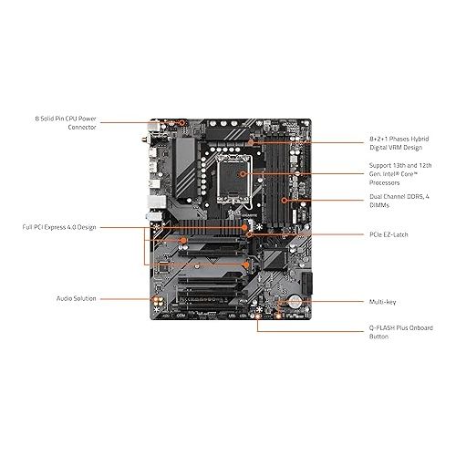 기가바이트 GIGABYTE B760 DS3H AX (rev. 1.x) LGA 1700 Intel B760 ATX Motherboard with DDR5, 2* M.2, PCIe 4.0, USB 3.2 Gen 2 Type-C, WiFi 6E Realtek GbE LAN, Q-Flash Plus, PCIe EZ-Latch