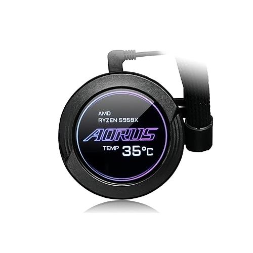 기가바이트 Gigabyte AORUS WATERFORCE X 360 AIO Liquid CPU Cooler, Rotatable Circular LCD Display with Micro SD Support, 360mm Radiator with 3X 120mm Low Noise ARGB Fans, Compatible with Intel LGA1700, 12 Volts