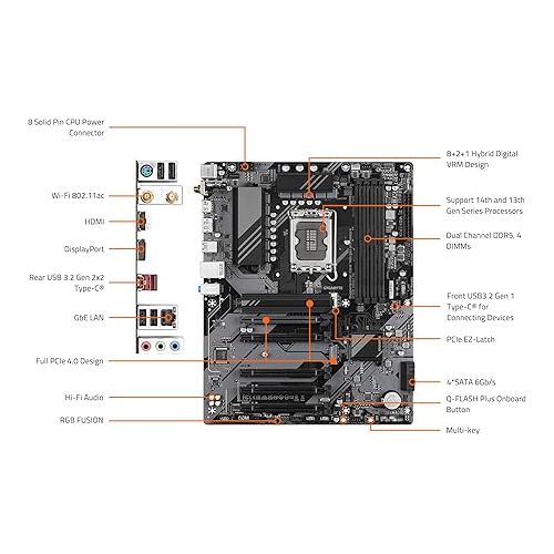 기가바이트 GIGABYTE B760 DS3H AC (rev. 1.0/1.1) LGA 1700 Intel B760 ATX Motherboard with DDR5, 2* M.2, PCIe 4.0, USB 3.2 Gen 2 Type-C, GbE LAN, Q-Flash Plus, PCIe EZ-Latch