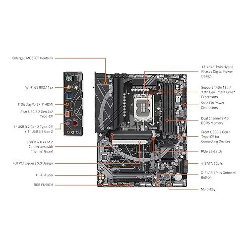 기가바이트 GIGABYTE Z790 Eagle AX LGA 1700 Intel Z790 ATX Motherboard with DDR5, M.2, PCIe 5.0, USB 3.2 Gen2X2 Type-C, Intel Wi-Fi 6E, 2.5GbE LAN, Q-Flash Plus, EZ-Latch