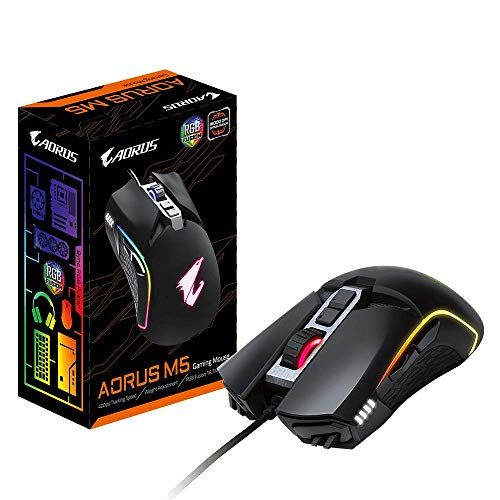 기가바이트 GIGABYTE AORUS RGB 16000 dpi Optical Sensor Fully Programmable and Saved Onboard 16.7M Customizable Lighting Gaming Mouse - GM-AORUS M5