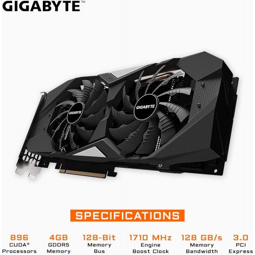 기가바이트 Gigabyte GeForce GTX 1650 OC 4G Graphics Card, 2X Windforce Fans, 4GB 128-Bit GDDR5, Gv-N1650OC-4GD Video Card