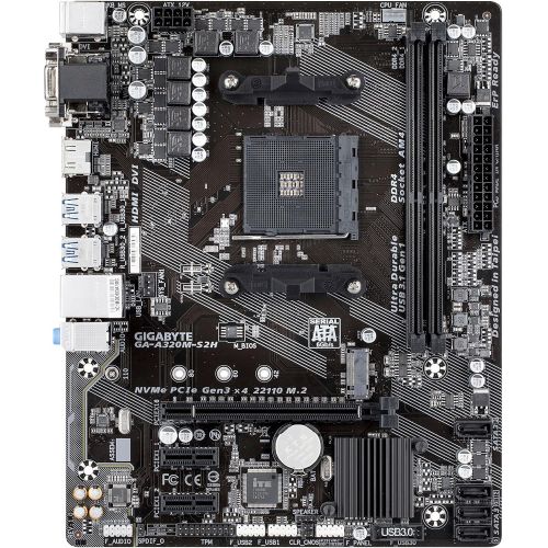 기가바이트 Gigabyte GA-A320M-S2H (AMD Ryzen AM4 / MicroATX / 2xDDR4/ HDMI/ Realtek ALC887/ 3xPCIe/ USB3.1 Gen 1/ LAN/ Motherboard)