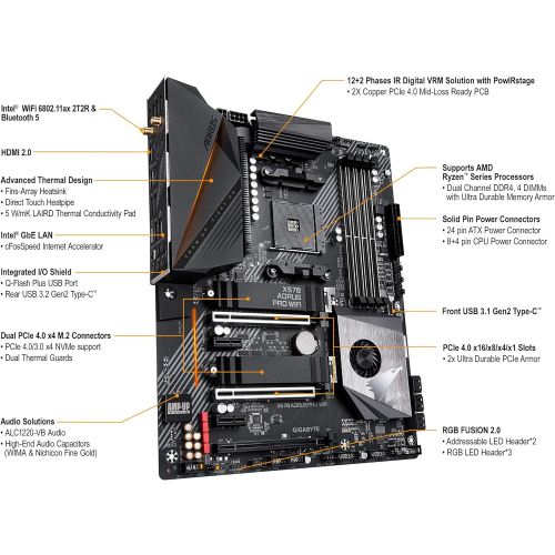 기가바이트 Gigabyte X570 AORUS PRO WiFi (AMD Ryzen 3000/X570/ATX/PCIe4.0/DDR4/USB3.1/Realtek ALC1220-VB/Fins-Array Heatsink/RGB Fusion 2.0/2xM.2 Thermal Guard/Gaming Motherboard)