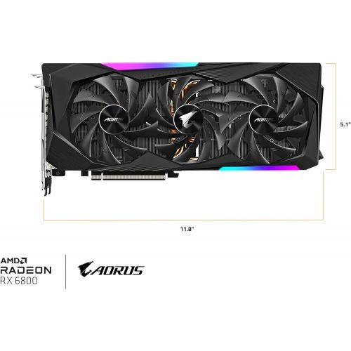 기가바이트 Gigabyte AORUS Radeon RX 6800 Master 16G Graphics Card, MAX-Covered Cooling, 16GB 256-bit GDDR6, GV-R68AORUS M-16GD Video Card