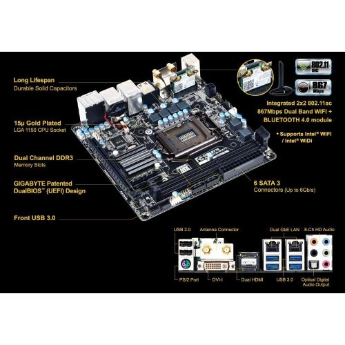 기가바이트 Gigabyte Ultra Durable GA-H97N-WIFI Desktop Motherboard, Intel H97 Express Chipset, Socket H3 LGA-1150