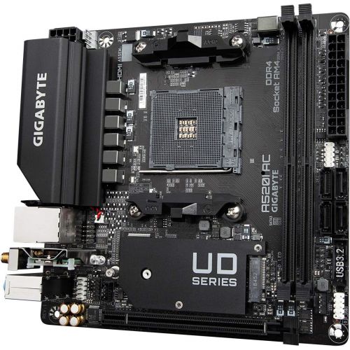 기가바이트 Gigabyte A520I AC (AMD Ryzen AM4/Mini-ITX/Direct 6 Phases Digital PWM with 55A DrMOS/Gaming GbE LAN/Intel WiFi+Bluetooth/NVMe PCIe 3.0 x4 M.2/3 Display Interfaces/Q-Flash Plus/Moth