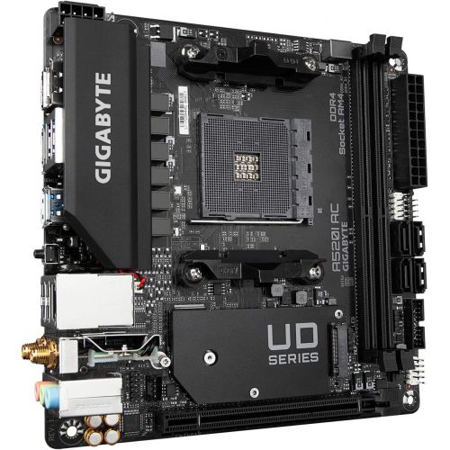 기가바이트 Gigabyte A520I AC (AMD Ryzen AM4/Mini-ITX/Direct 6 Phases Digital PWM with 55A DrMOS/Gaming GbE LAN/Intel WiFi+Bluetooth/NVMe PCIe 3.0 x4 M.2/3 Display Interfaces/Q-Flash Plus/Moth