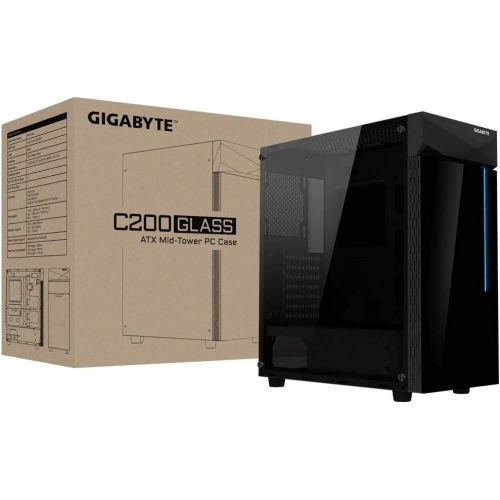 기가바이트 GIGABYTE C200 Glass ATX Gaming Case, Tinted Tempered Glass, RGB Integrated, PSU Shroud Design, Detachable Dust Filter, Watercooling Ready, Enhanced Airflow - Black