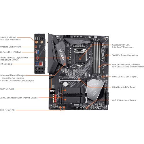 기가바이트 GIGABYTE Z490 AORUS Elite AC (Intel LGA1200/Z490/ATX/2xM.2 Thermal Guard/Realtek ALC1200/SATA 6Gb/s/USB 3.2 Gen 2/Intel 802.11ac/2.5 GbE LAN/RGB Fusion/Gaming Motherboard)