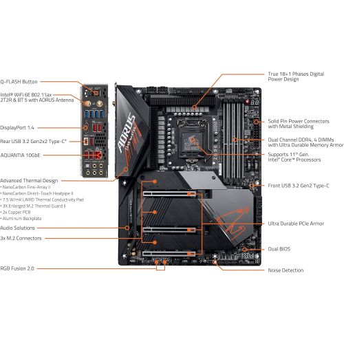 기가바이트 GIGABYTE Z590 AORUS Master (LGA 1200/Intel Z590/ATX/Triple M.2/PCIe 4.0/USB 3.2 Gen2X2 Type-C/Intel WiFi 6E/AQUANTIA 10GbE LAN/Gaming Motherboard)