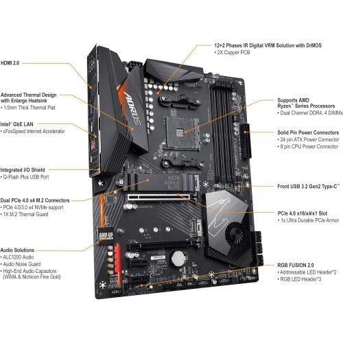 기가바이트 Gigabyte X570 AORUS Elite (AMD Ryzen 3000/X570/ATX/PCIe4.0/DDR4/USB3.1/Realtek ALC1200/Front USB Type-C/RGB Fusion 2.0/M.2 Thermal Guard/Gaming Motherboard)