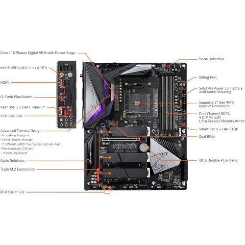 기가바이트 GIGABYTE B550 AORUS Master (AM4 AMD/B550/ATX/Triple M.2/SATA 6Gb/s/USB 3.2 Gen 2/WiFi 6/Realtek ALC1220-Vb/Fins-Array Heatsink/RGB Fusion 2.0/DDR4/Gaming Motherboard)