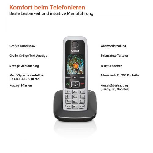  [아마존 핫딜]  [아마존핫딜]Gigaset C430HX schnurloses Telefon (IP-Telefon Fritzbox kompatibel, VOIP DECT Telefon, klassisches Mobilteil mit TFT-Farbdisplay) schwarz-silber