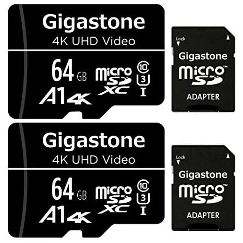  Gigastone 64GB 2-Pack Micro SD Card, 4K UHD Video, Surveillance Security Cam Action Camera Drone Professional, 90MB/s Micro SDXC UHS-I U3 Class 10