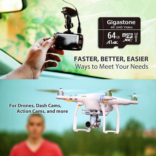  Gigastone 64GB 2-Pack Micro SD Card, 4K UHD Video, Surveillance Security Cam Action Camera Drone Professional, 90MB/s Micro SDXC UHS-I U3 Class 10