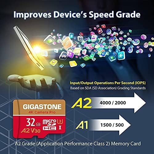  Gigastone 32GB Micro SD Card MicroSD A2 V30 UHS-I U3 C10, 4K UHD Video Recording, 4K Gaming, Read/Write 95/35 MB/s, with MicroSD to SD Adapter for Nintendo Dashcam Gopro Canon Niko