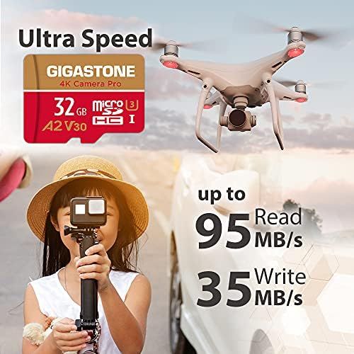  Gigastone 32GB Micro SD Card MicroSD A2 V30 UHS-I U3 C10, 4K UHD Video Recording, 4K Gaming, Read/Write 95/35 MB/s, with MicroSD to SD Adapter for Nintendo Dashcam Gopro Canon Niko