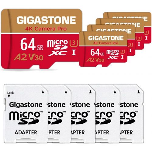  [5-Yrs Free Data Recovery] Gigastone 64GB 5-Pack Micro SD Card, 4K Camera Pro for GoPro, Security Camera, Wyze, DJI, Drone, Nintendo-Switch, R/W up to 95/35MB/s MicroSDXC Memory Ca