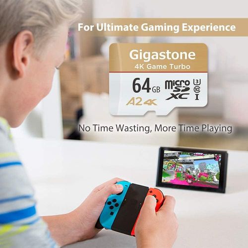  [5-Yrs Free Data Recovery] Gigastone 64GB Micro SD Card, 4K Game Turbo, MicroSDXC Memory Card for Nintendo-Switch, GoPro, Action Camera, DJI, Drone, UHD Video, R/W up to 95/35MB/s