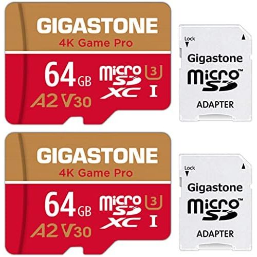  [5-Yrs Free Data Recovery] Gigastone 64GB 2-Pack Micro SD Card, 4K Game Pro, MicroSDXC Memory Card for Nintendo-Switch, GoPro, Security Camera, DJI, UHD Video, R/W up to 95/35MB/s,