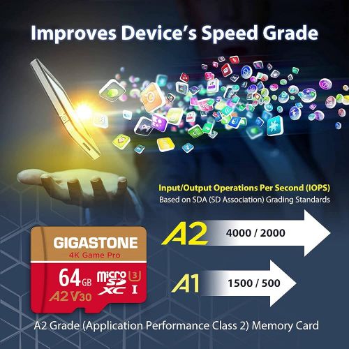  [5-Yrs Free Data Recovery] Gigastone 64GB 2-Pack Micro SD Card, 4K Game Pro, MicroSDXC Memory Card for Nintendo-Switch, GoPro, Security Camera, DJI, UHD Video, R/W up to 95/35MB/s,