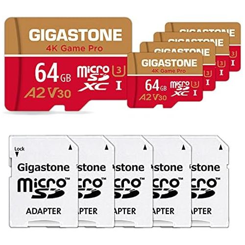  [5-Yrs Free Data Recovery] Gigastone 64GB 5-Pack Micro SD Card, 4K Game Pro, MicroSDXC Memory Card for Nintendo-Switch, GoPro, Security Camera, DJI, UHD Video, R/W up to 95/35MB/s,