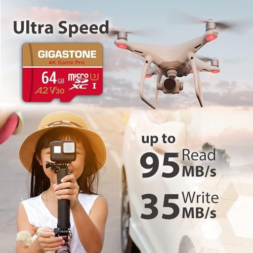  [5-Yrs Free Data Recovery] Gigastone 64GB 5-Pack Micro SD Card, 4K Game Pro, MicroSDXC Memory Card for Nintendo-Switch, GoPro, Security Camera, DJI, UHD Video, R/W up to 95/35MB/s,