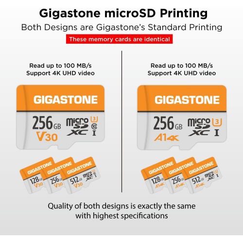  Gigastone 256GB Micro SD Card, 4K Video Pro, GoPro, Surveillance, Security Camera, Action Camera, Drone, 100MB/s MicoSDXC Memory Card UHS-I V30 Class 10