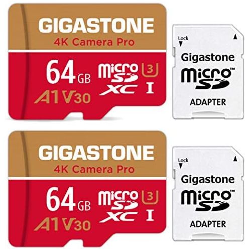  Gigastone 64GB 2-Pack Micro SD Card, 4K Camera Pro for GoPro, Security Camera, Wyze, DJI, R/W up to 95/35MB/s MicroSDXC Memory Card UHS-I U3 A1 V30 (4K Camera Pro, 64GB 2-Pack)