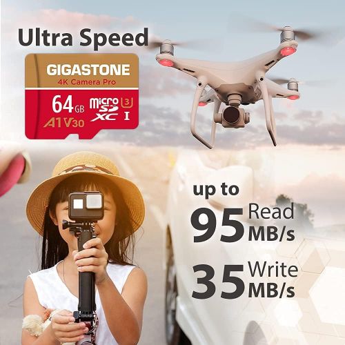  Gigastone 64GB 2-Pack Micro SD Card, 4K Camera Pro for GoPro, Security Camera, Wyze, DJI, R/W up to 95/35MB/s MicroSDXC Memory Card UHS-I U3 A1 V30 (4K Camera Pro, 64GB 2-Pack)