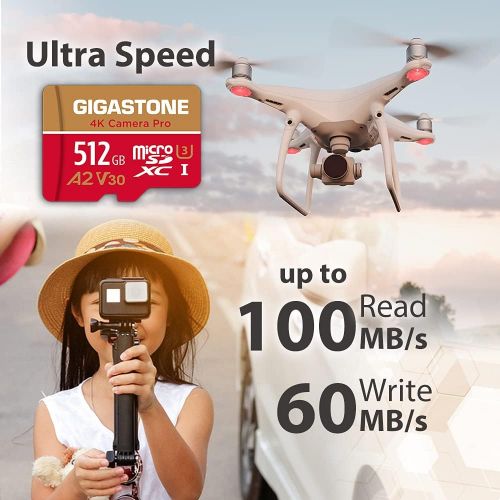  [5-Yrs Free Data Recovery] Gigastone 512GB Micro SD Card, 4K Video Recording for GoPro, Action Camera, DJI, Drone, Nintendo-Switch, R/W up to 100/60 MB/s MicroSDXC Memory Card UHS-