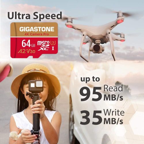  [5-Yrs Free Data Recovery] Gigastone 64GB Micro SD Card, 4K Camera Pro, UHD Video for GoPro, Action Camera, Wyze, DJI, Drone, Nintendo-Switch, R/W up to 95/35MB/s MicroSDXC Memory