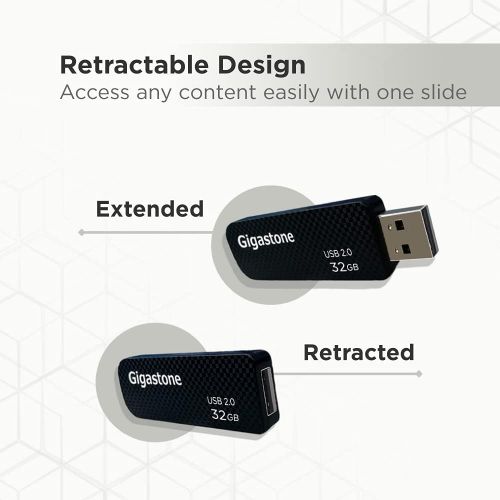  Gigastone V30 32GB USB 2.0 Flash Drive 2-Pack, Capless Retractable Design Pen Drive, Carbon Fiber Style, Reliable Performance & Durable