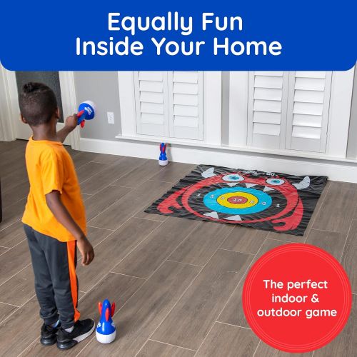  Giggle N Go Outdoor Games for Kids, Adults & Family - The Original Flarts Floor and Yard Darts Game with Inflatable Pins, Lawn Pegs and Mat - Monster Theme ?