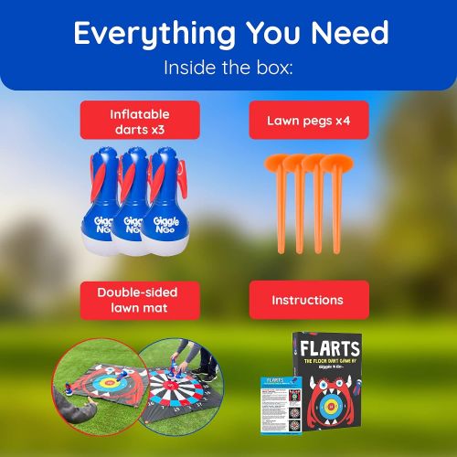  Giggle N Go Outdoor Games for Kids, Adults & Family - The Original Flarts Floor and Yard Darts Game with Inflatable Pins, Lawn Pegs and Mat - Monster Theme ?