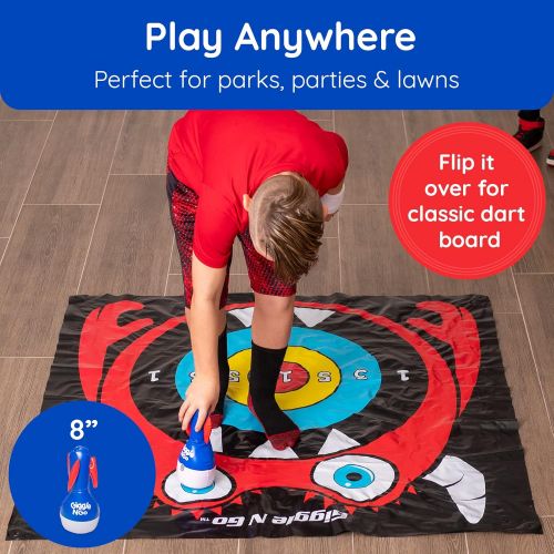  Giggle N Go Outdoor Games for Kids, Adults & Family - The Original Flarts Floor and Yard Darts Game with Inflatable Pins, Lawn Pegs and Mat - Monster Theme ?