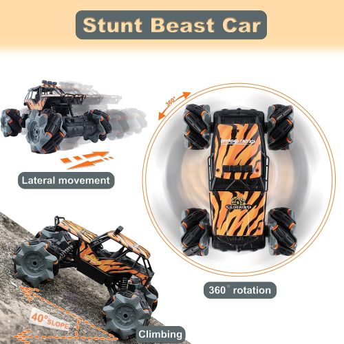  GILI RC Monster Truck, 1:18 Rc Crawler, Metal Shell LED Light Remote Control Car, 2.4Ghz All Terrain Hobby Vehicle with 2 Rechargeable Pack for 6, 7, 8, 9, 10 Year Old Boys & Girls