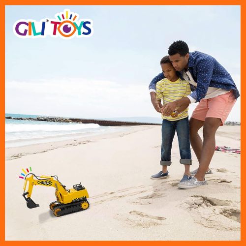  Gili RC Excavator Toy, Remote Control Hydraulic Toy Car for 4, 5, 6, 7, 8 Year Old Boys Girls, Construction Tractor Vehicle, Rechargable Engineering Digger Truck, Best Birthday Gif