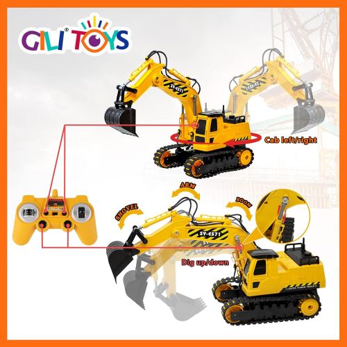  Gili RC Excavator Toy, Remote Control Hydraulic Toy Car for 4, 5, 6, 7, 8 Year Old Boys Girls, Construction Tractor Vehicle, Rechargable Engineering Digger Truck, Best Birthday Gif