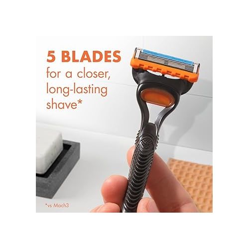  Gillette Fusion5 Razors for Men, 1 Razor, 4 Blade Refills, Lubrastrip for a More Comfortable Shave