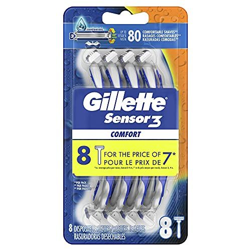  Gillette Sensor3 Comfort Disposable Razors for Men, 8 Count, Lubrastrip Glides Easily Over Your Skin